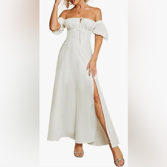 White Dress Maxi With Slit - Picture 1 of 4